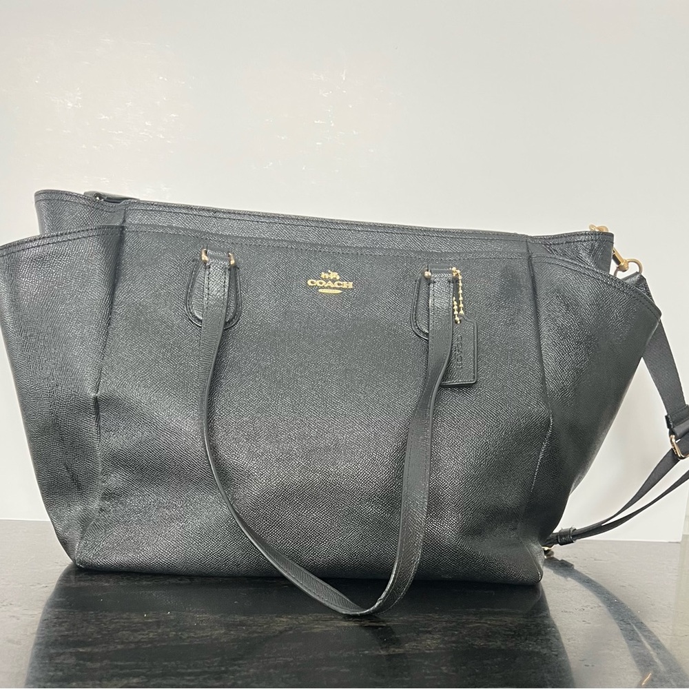 Coach Black Leather Tote with Gold Accents